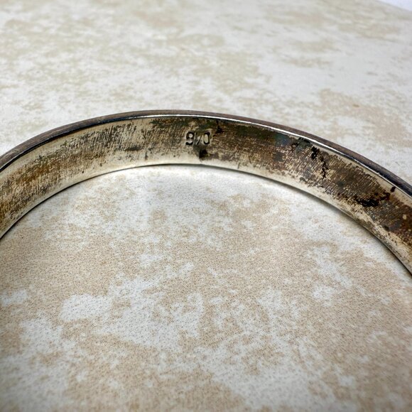 Vintage Fine 970 Silver Inlay Blue Lapis Lazuli Bangle Bracelet 26.5 Grams - Picture 7 of 8